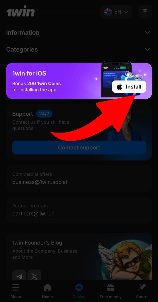 Proceed to download the application on the casino website.