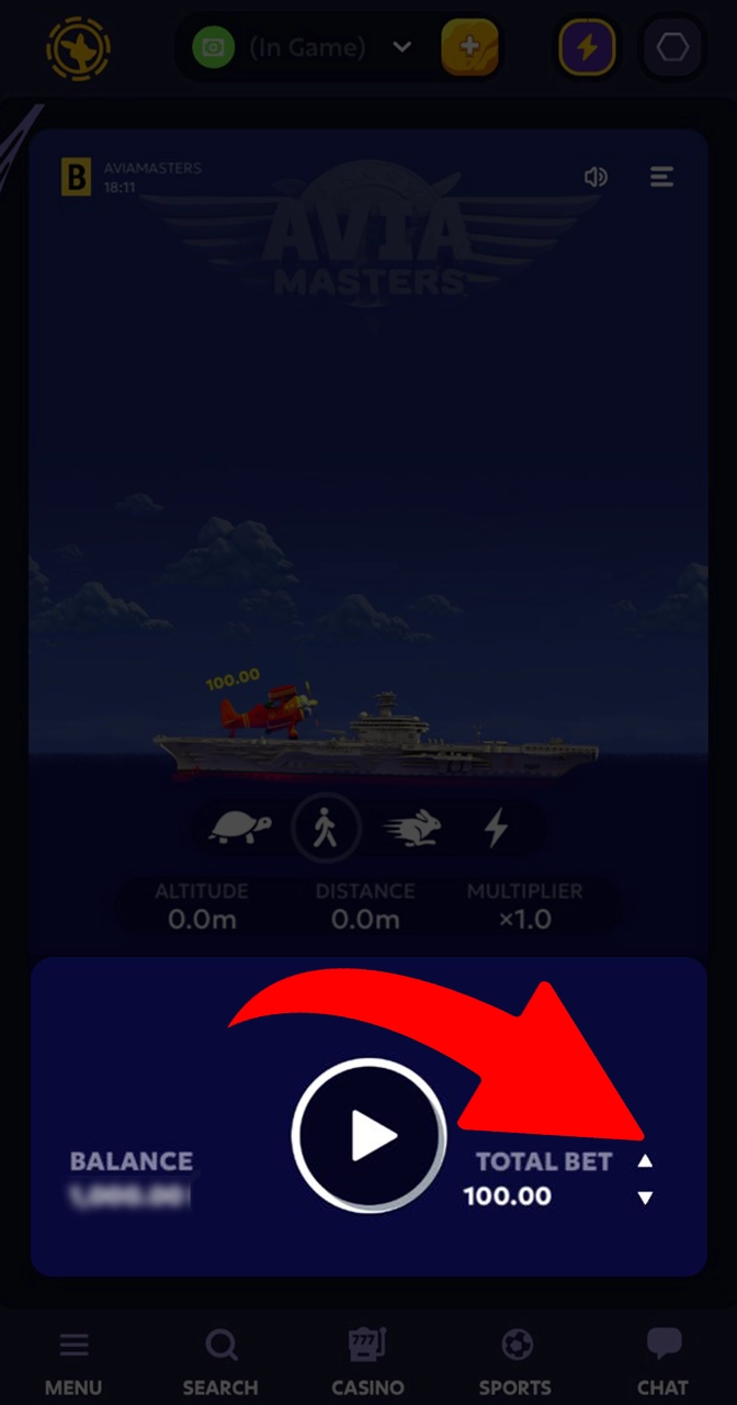 Enter your preferred bet to start playing Aviamasters.