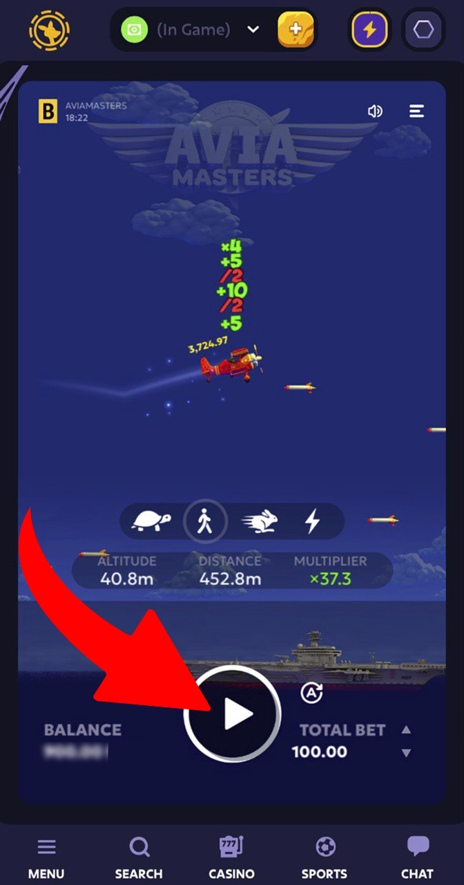 Start the game by clicking the play button in the Aviamasters game.