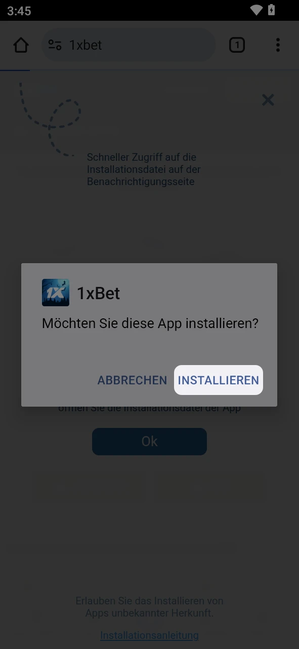 Bestätigen Sie die Installation der Anwendung, bevor Sie mit dem Spielen von Aviamasters beginnen.