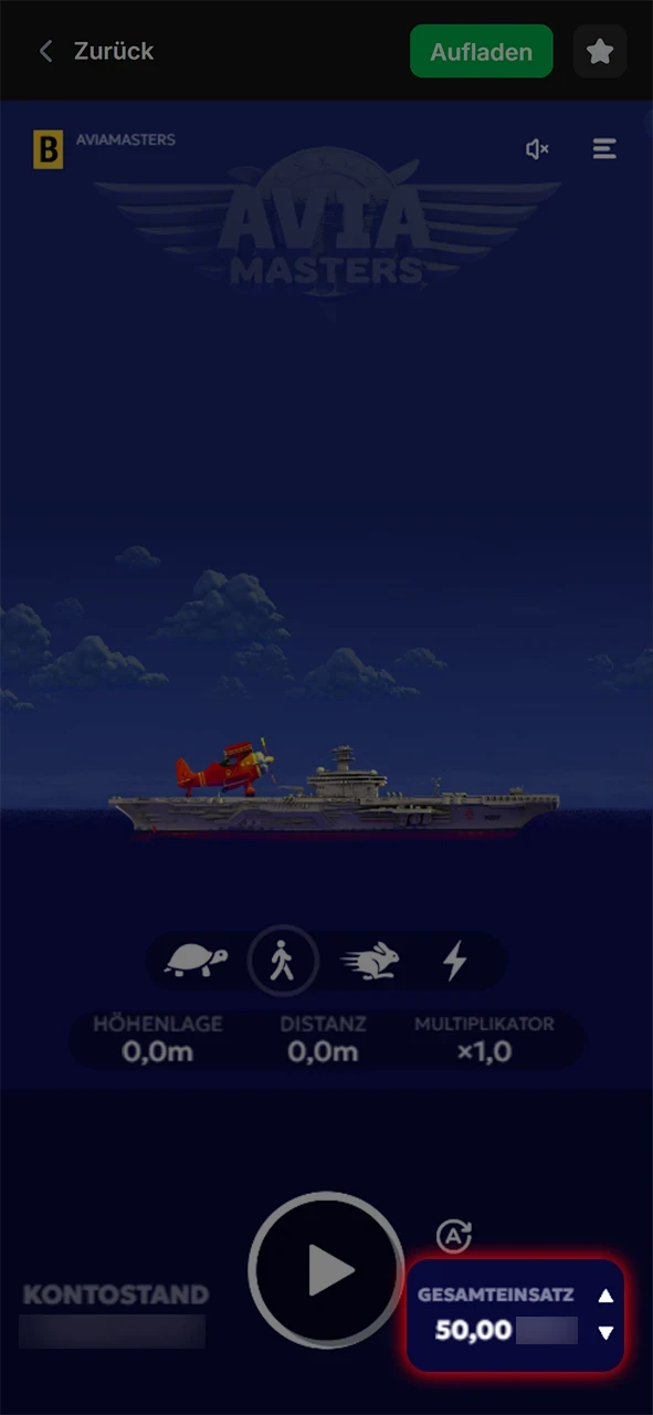 Geben Sie Ihren bevorzugten Einsatz ein, um mit dem Spielen von Aviamasters zu beginnen.
