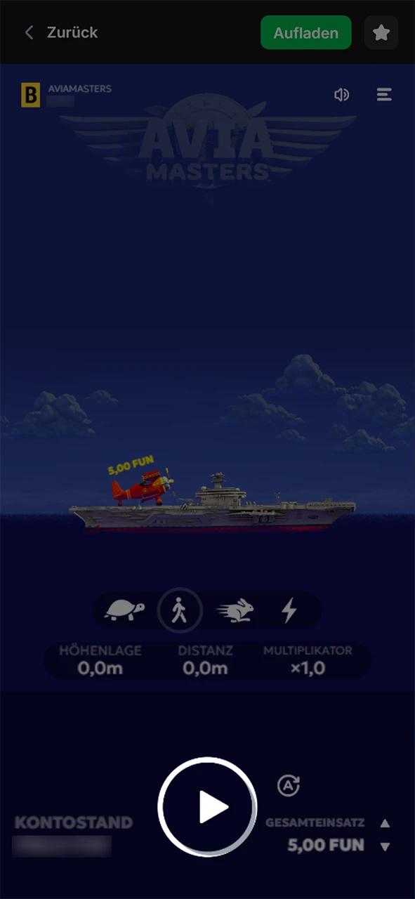 Beginnen Sie das Spiel, indem Sie auf die Schaltfläche im Spiel Aviamasters klicken.