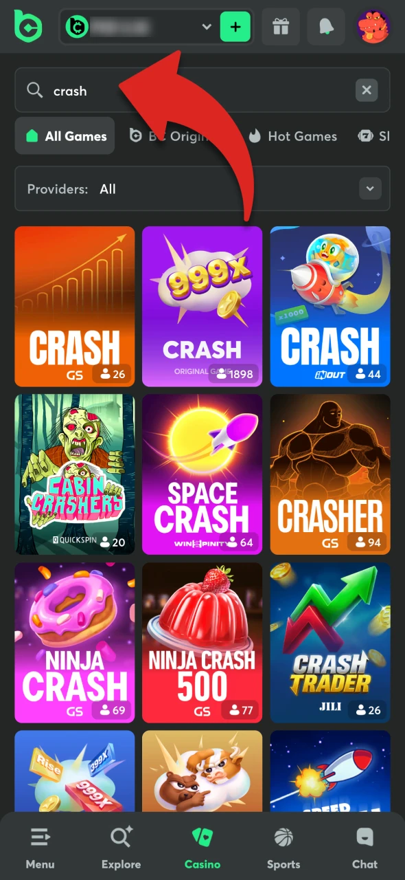 Go to the casino section and try to find Aviamasters in crash games.