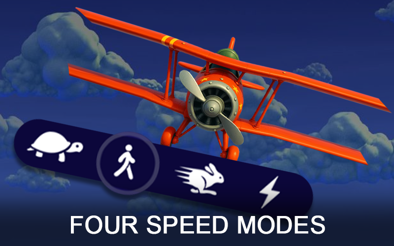 Switch between four speed modes during your Aviamasters crash session.