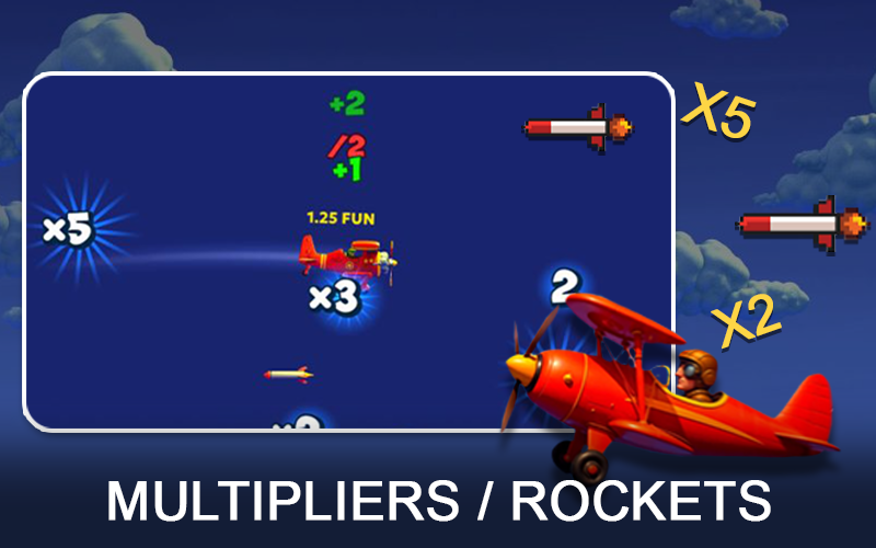Track multipliers and rockets within the exciting Aviamasters crash environment.