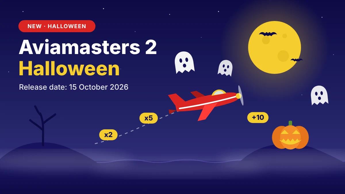 Aviamasters 2 Halloween – red plane flying past ghosts and a jack-o’-lantern under a full moon
